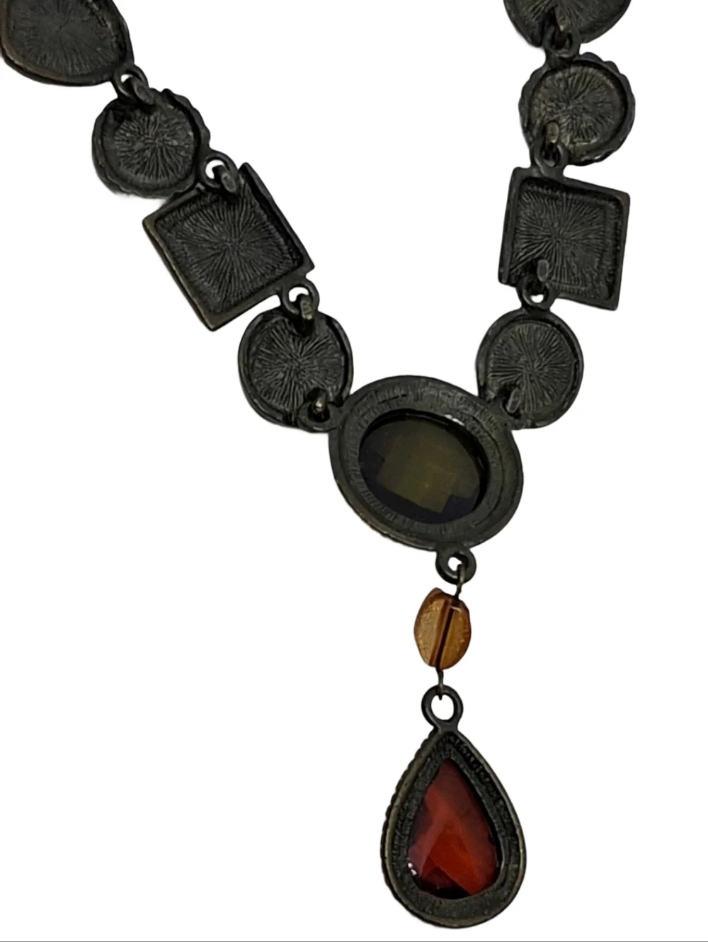 Vintage Earth Tone Mixed Media Statement Necklace - Bronze Tone Goth Romantic - Picture 9 of 9